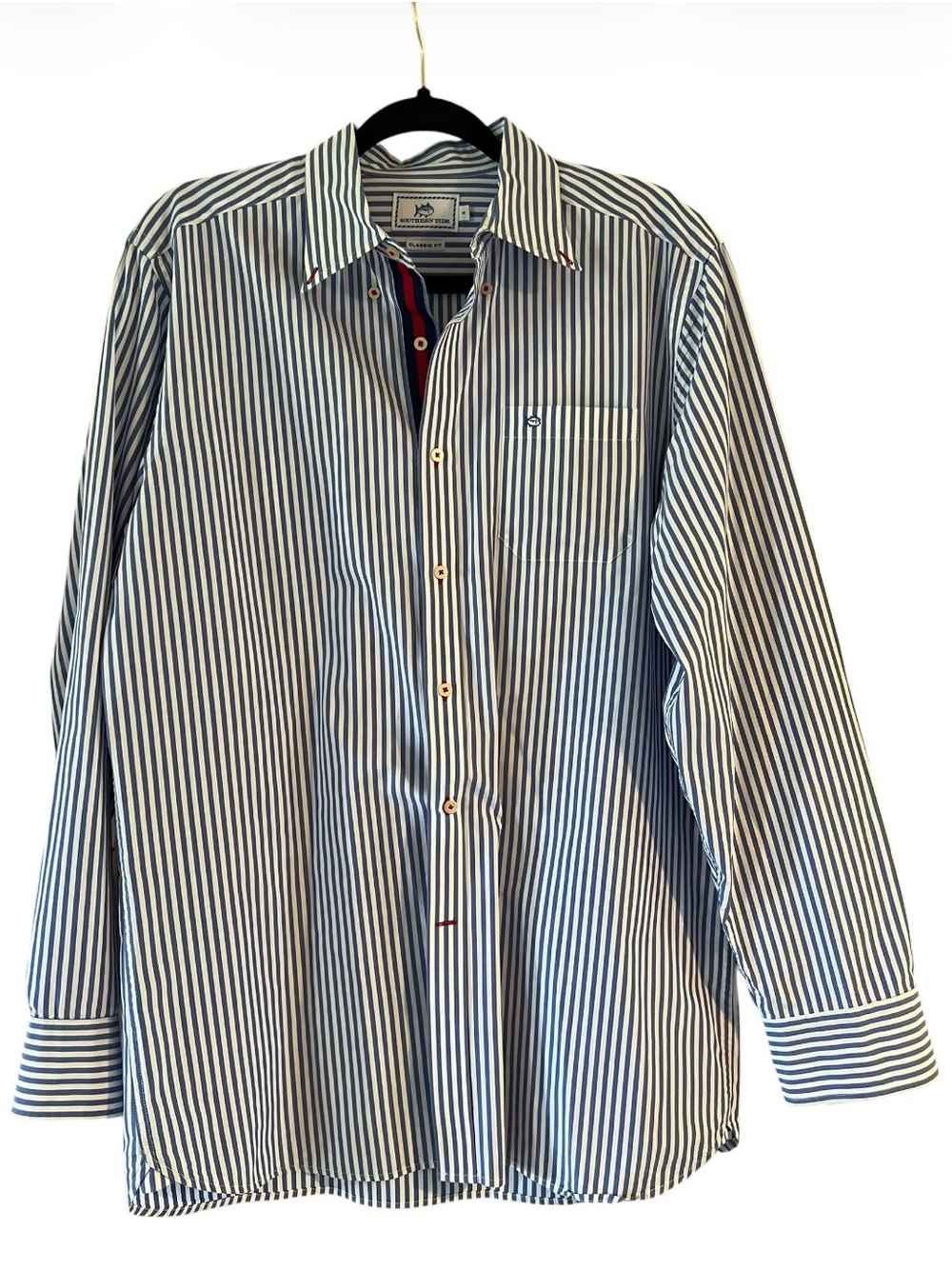 Southern Tide Navy and White Vertical Stripe Button-Down Shirt